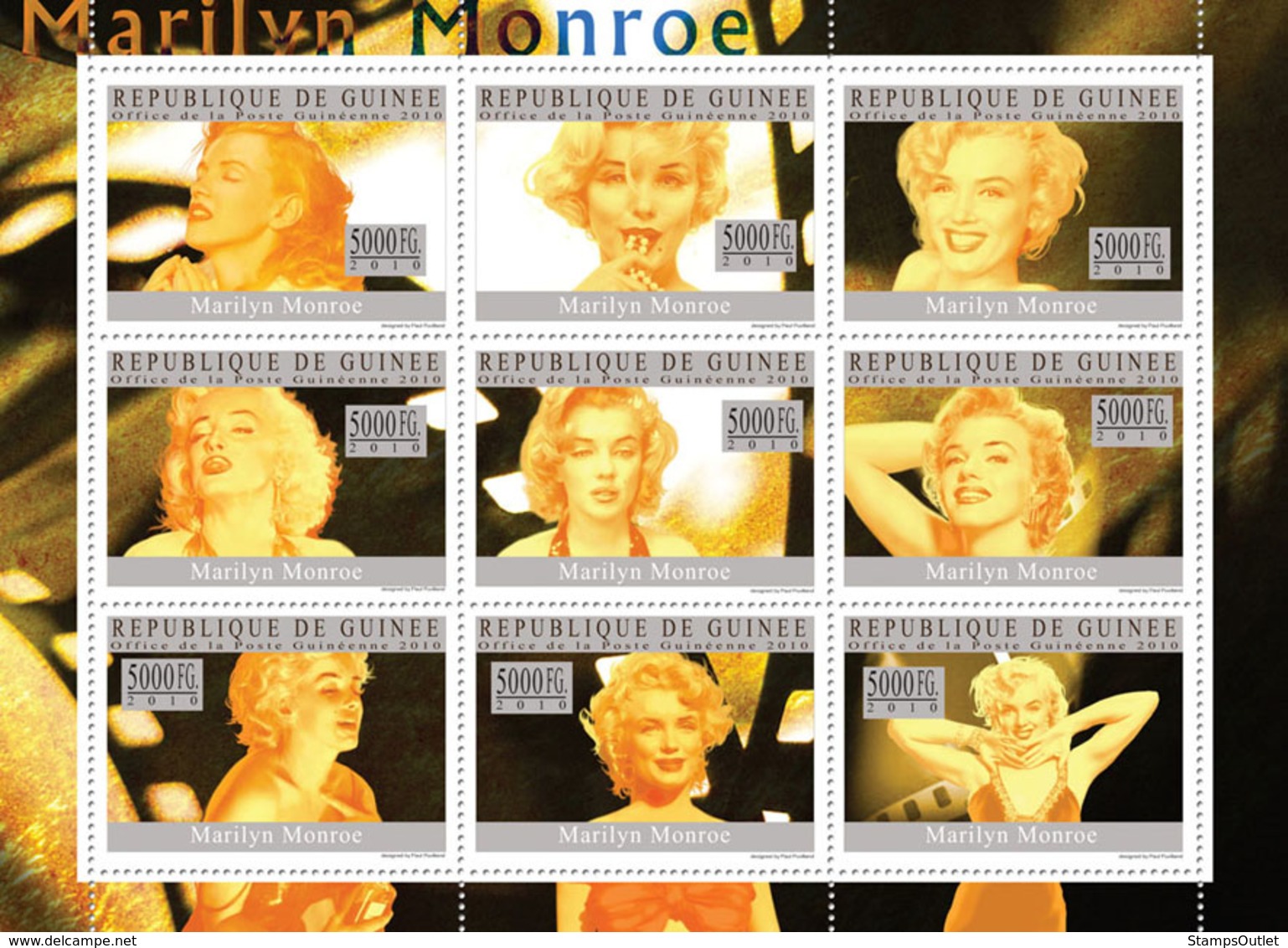 Guinea 2010 MNH - Marilyn Monroe. YT 4849-4857, Mi 7349-7357 - Guinea (1958-...)