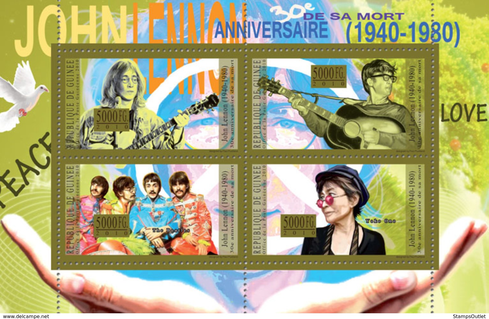 Guinea 2010 MNH - 70th Anniversary Of John Lennon (1940-1980). YT 5368-5371, Mi 7972-7975 - Guinea (1958-...)