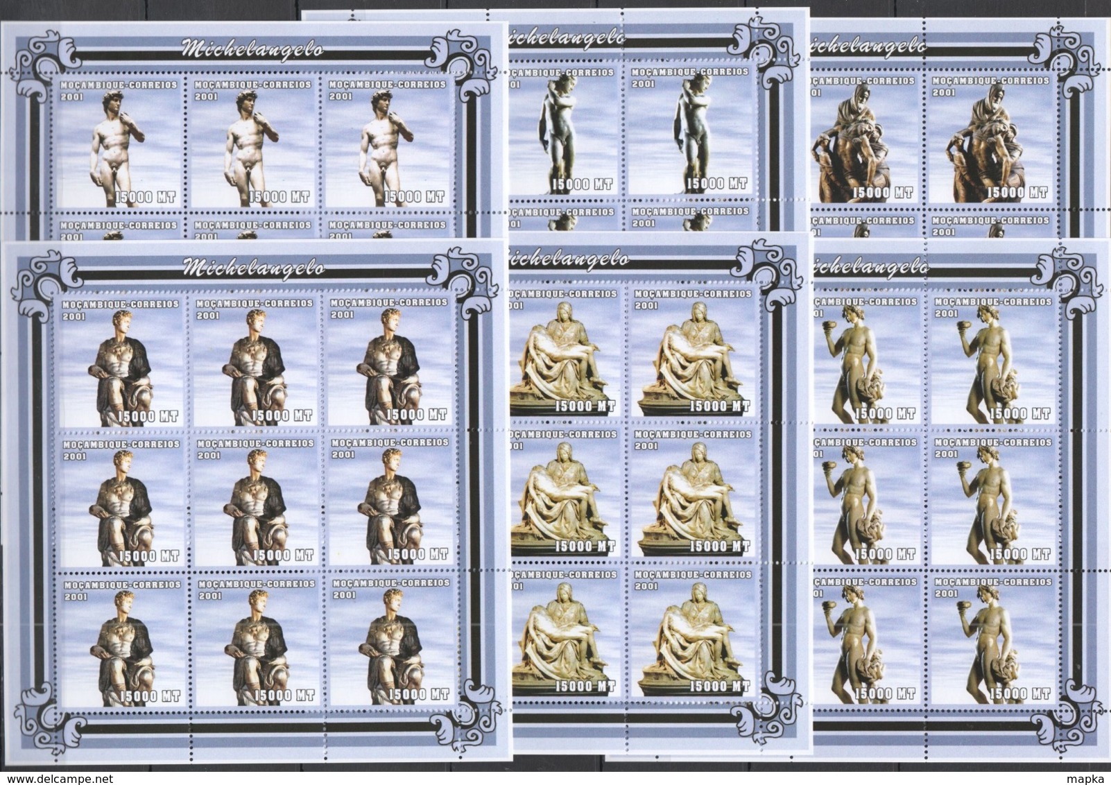 YY063 2001 MOZAMBIQUE ART PAINTINGS SCULPTURES MICHELANGELO !!! 9SET MNH - Scultura