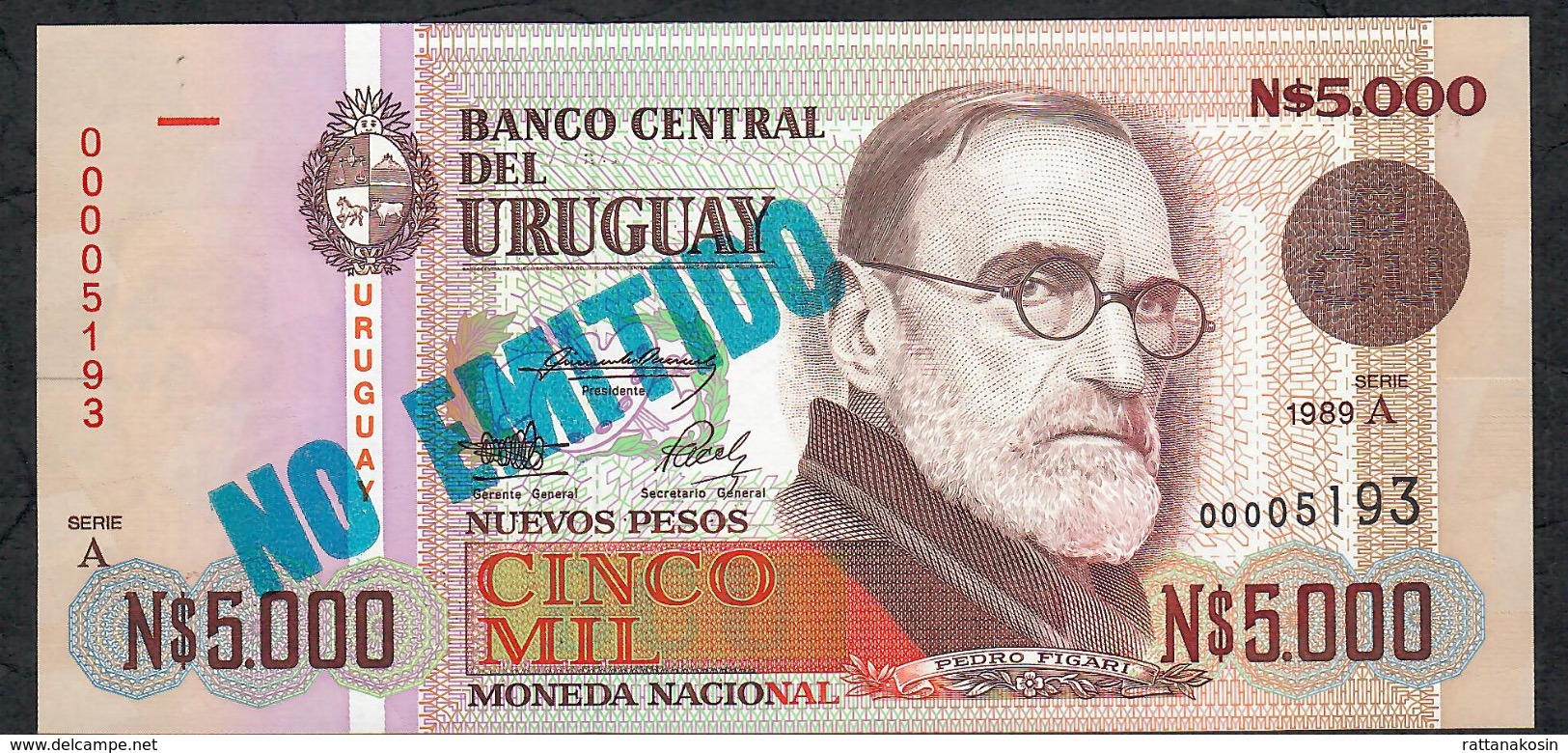 URUGUAY UNISSUED P68A 5000 NUEVOS PESOS 1989 Serie A LOW # 00005193 UNC. - Uruguay