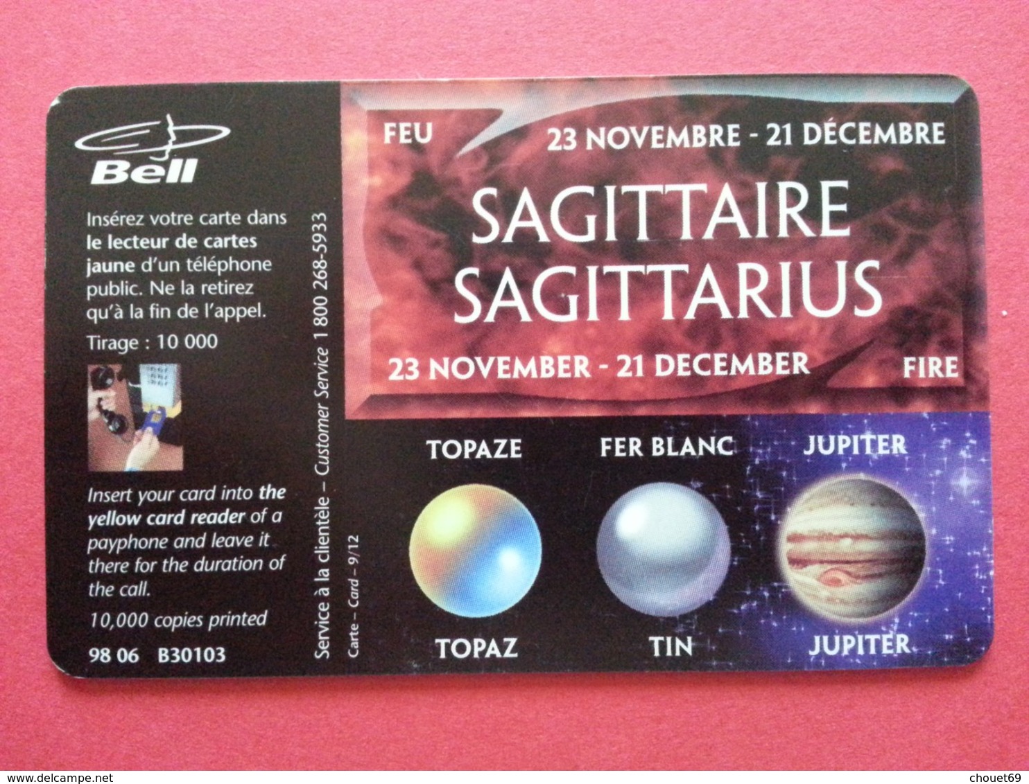 BELL CANADA B30103 Sagittaire Sagittarius Jupiter 10000ex Astrologie Signe (BA1019C - Canada