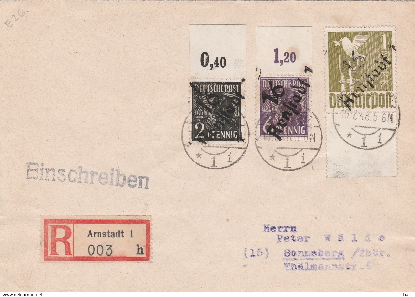 Allemagne Zone Soviétique Lettre Recommandée Arnstadt 1948 - Sonstige & Ohne Zuordnung