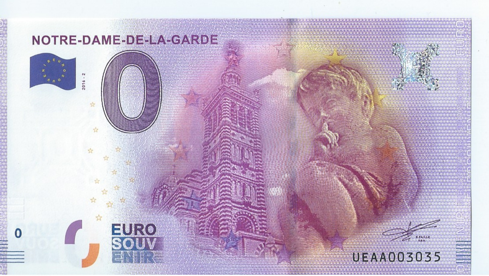 2016  BILLET TOURISTIQUE 0 Euro  Notre-dame-de-la-garde   Dpt 13 Numero Aleatoire   Port 1.20 - Essais Privés / Non-officiels