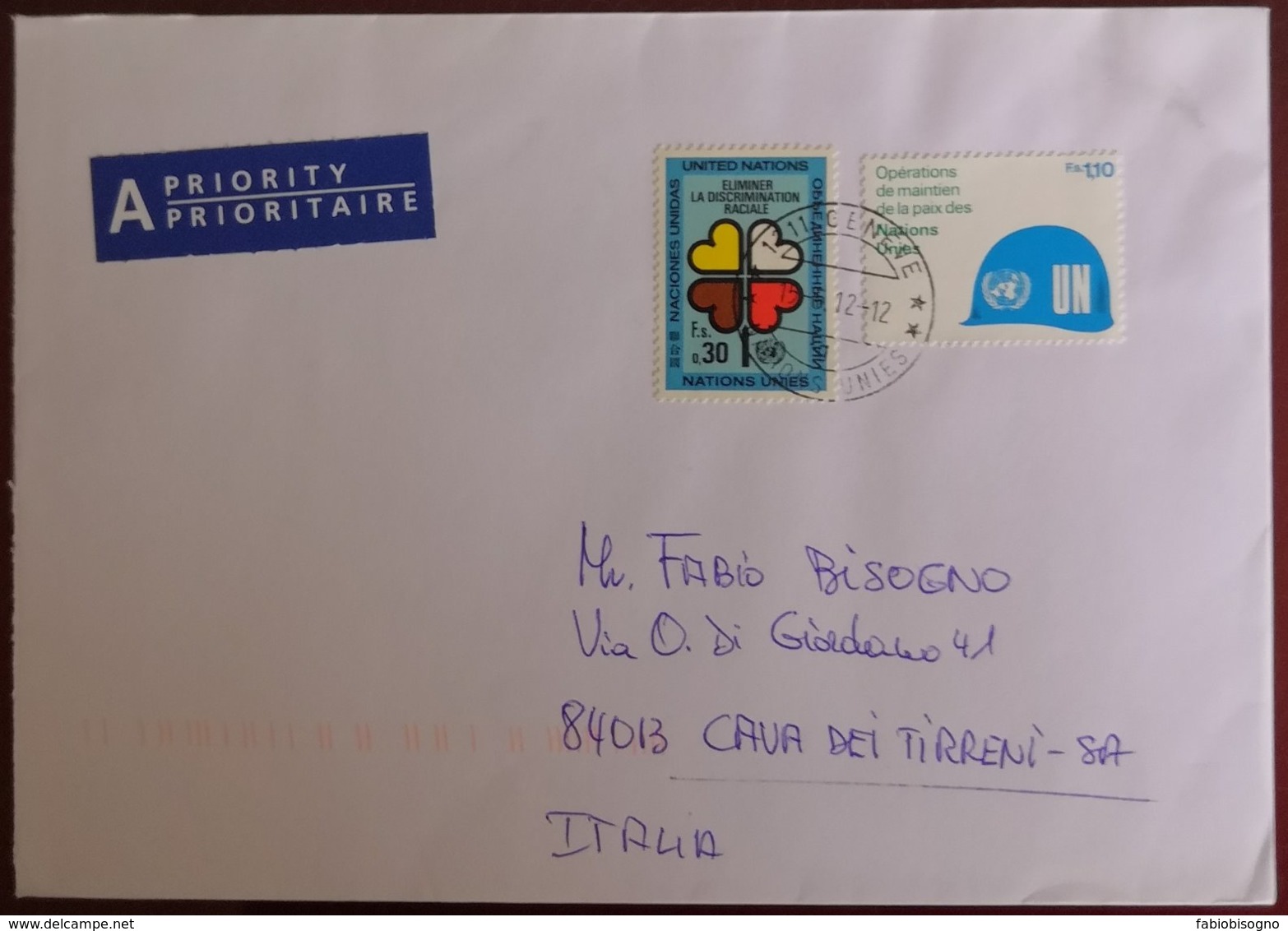 2012 Nations Unies Geneve -  Used Stamps On Cover To Italy - Covers & Documents