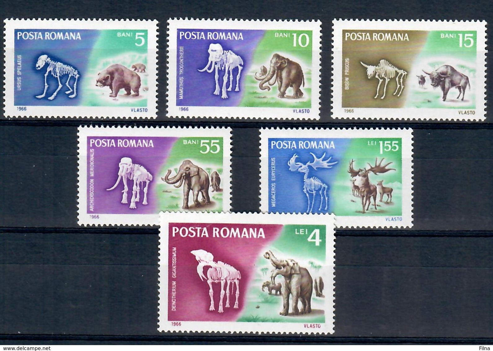 ROMANIA 1966 - FAUNA - ANIMALI PREISTORICI - SERIE COMPLETA - MNH ** - Nuovi