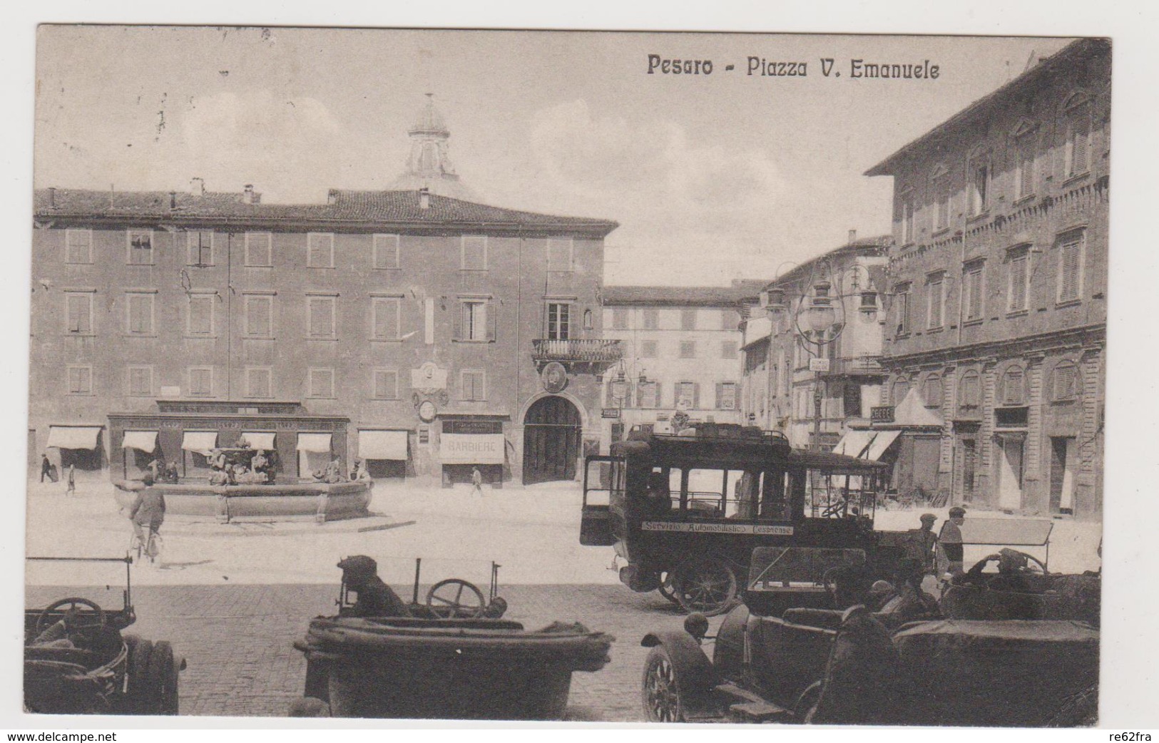 Pesaro, Piazza V. Emanuele, Con Vettura SPA Del Servizio Automibilistico Cesanense - F.p. - Anni '1910-'1920 - Pesaro