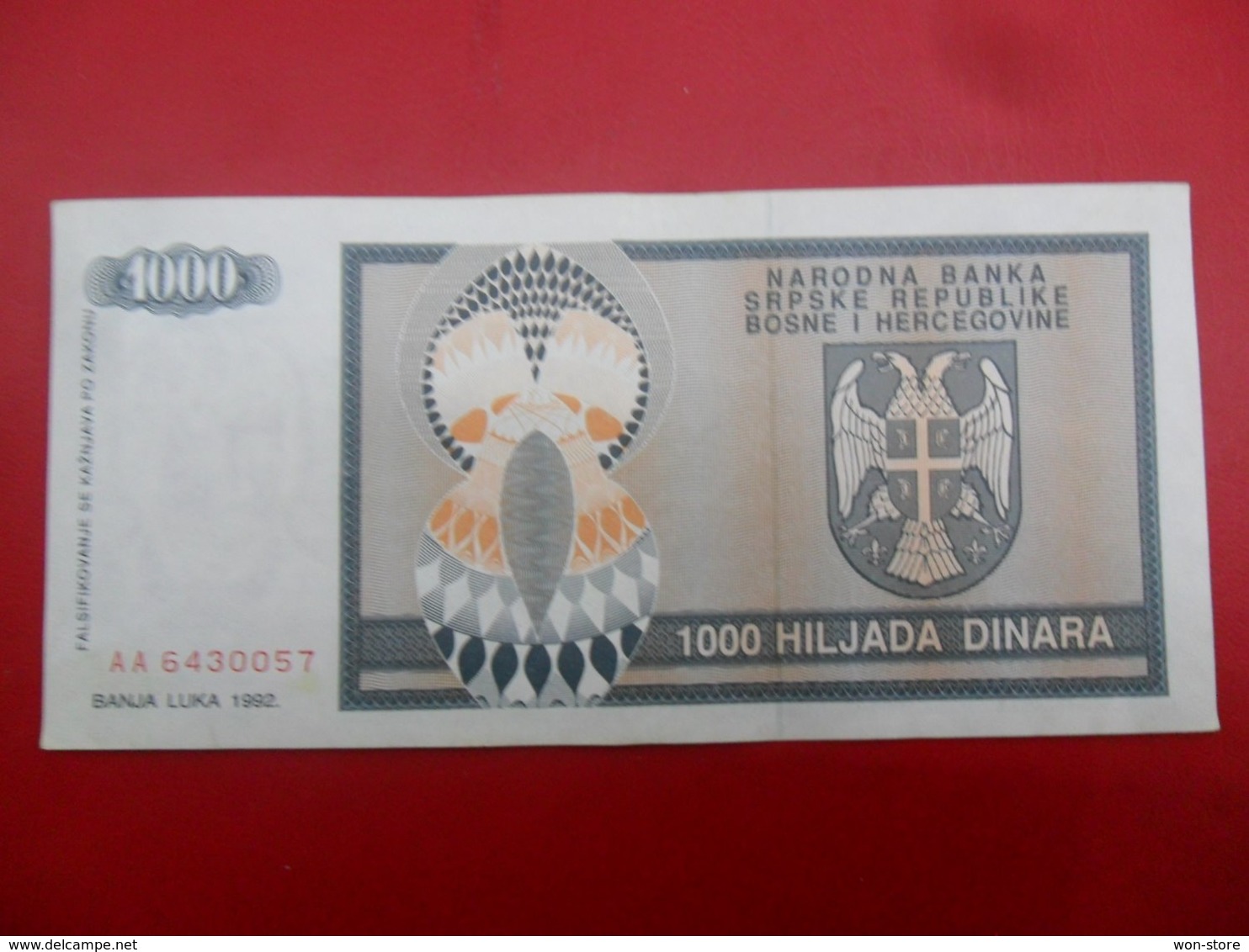 NB Republika Bosna I Hercegovina - Bosnia And Herzegovina 1000 Dinara 1992, P-137a, Price For 1 Pcs - Bosnia Erzegovina