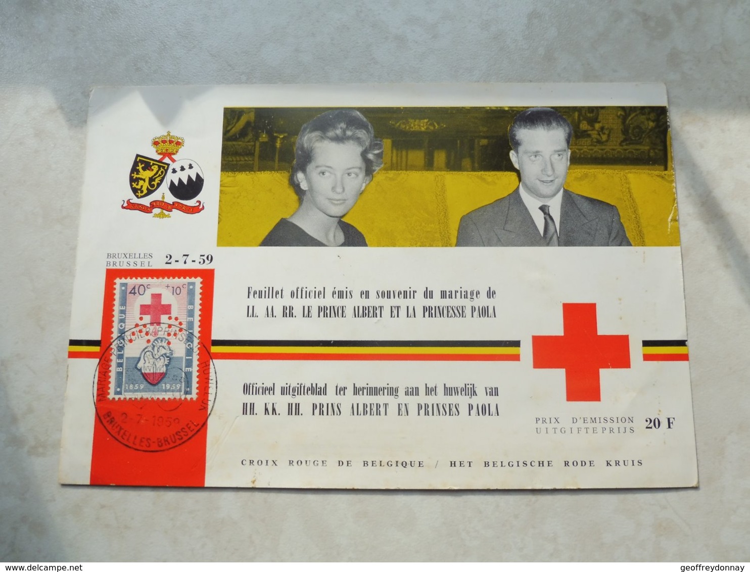 Timbre Belgique  Carte Souvenir Pr 125 Croix Rouge Perforé 1959 Emissions Privées - Private & Local Mails [PR & LO]