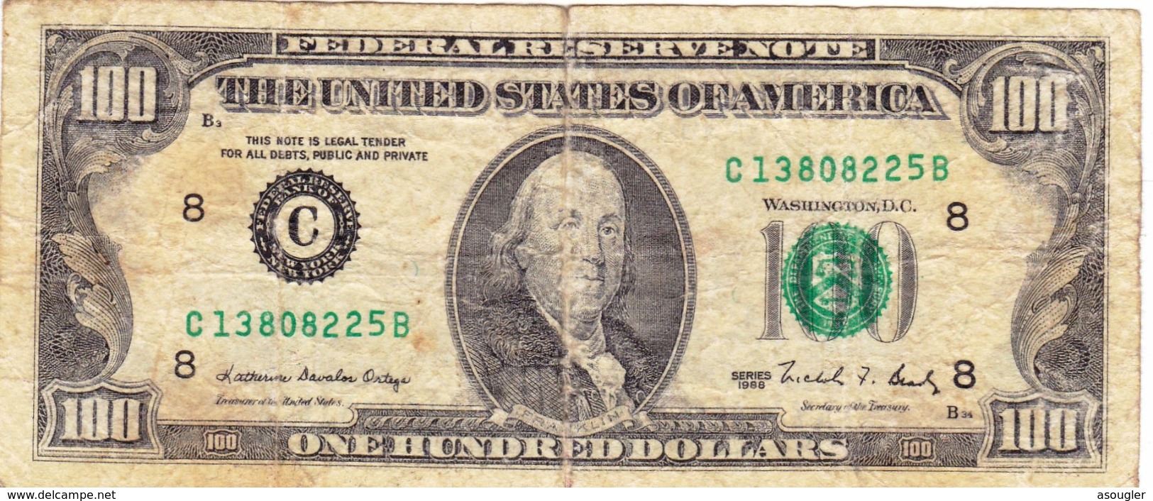 USA 100 DOLLARS 1988 SUPERDOLLAR Counterfeit POOR Condition With ERROR BLACK SEAL"free Shipping Via Registered Air Mail" - Biljetten Van De  Federal Reserve (1928-...)