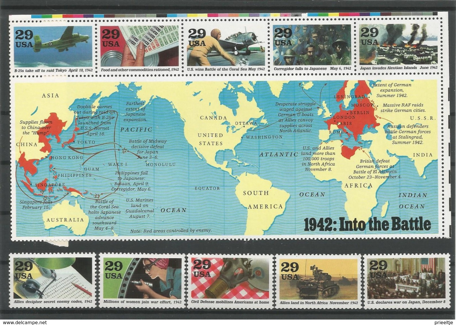 USA 1992 WWII 1942 From Sheet Y.T. 2099/2108 ** - Ungebraucht