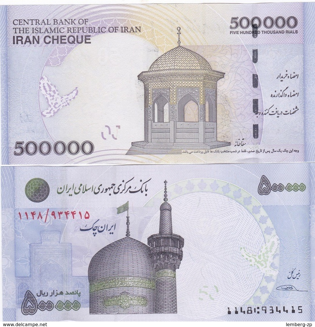 Iran - 500000 Rials 2014 - 2015 UNC Cheque Blue - Pick 154 Lemberg-Zp - Iran