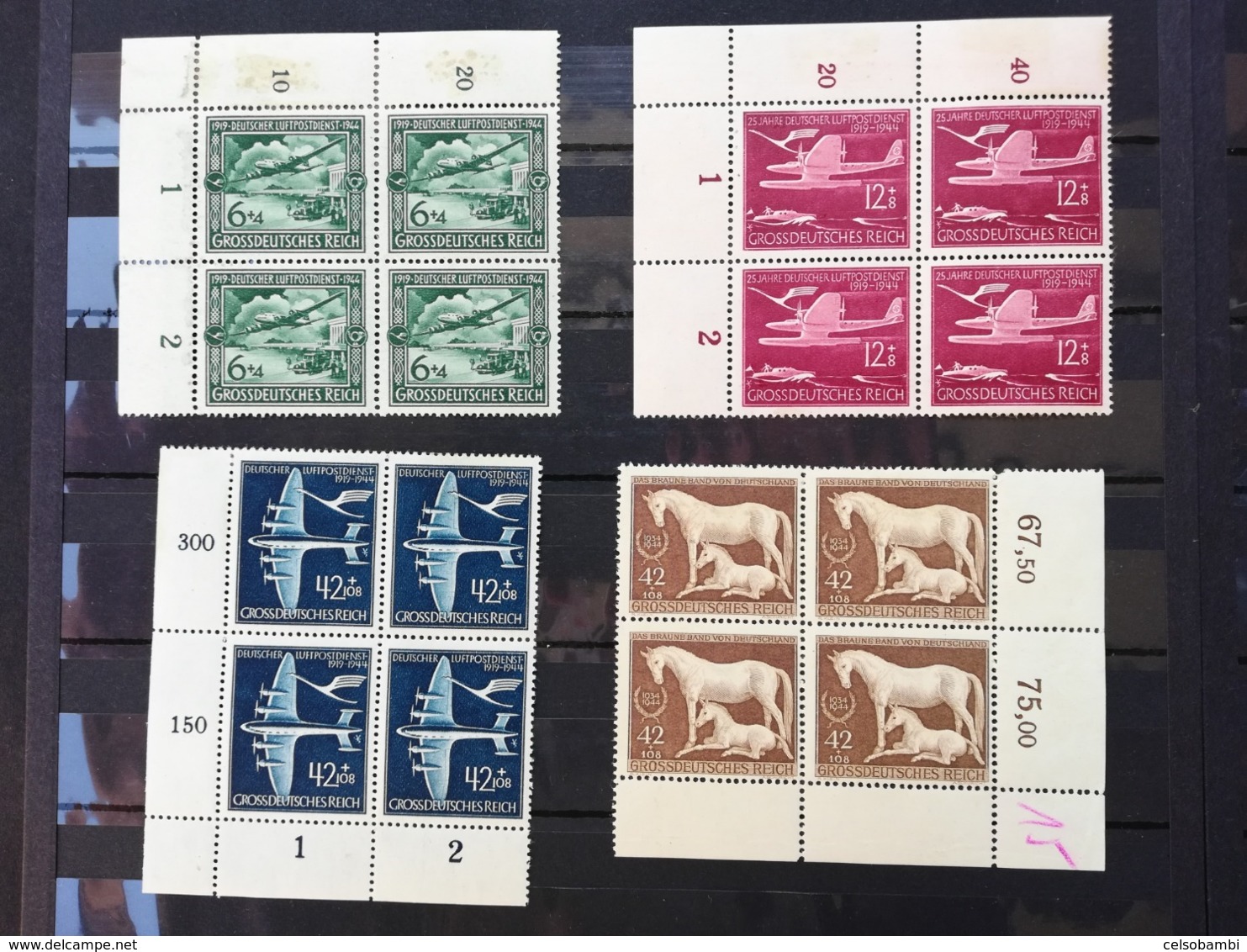 GERMAN EMPIRE 1943-44  12 BLOCKS OF 4 STAMPS - NEW STAMPS - Ungebraucht