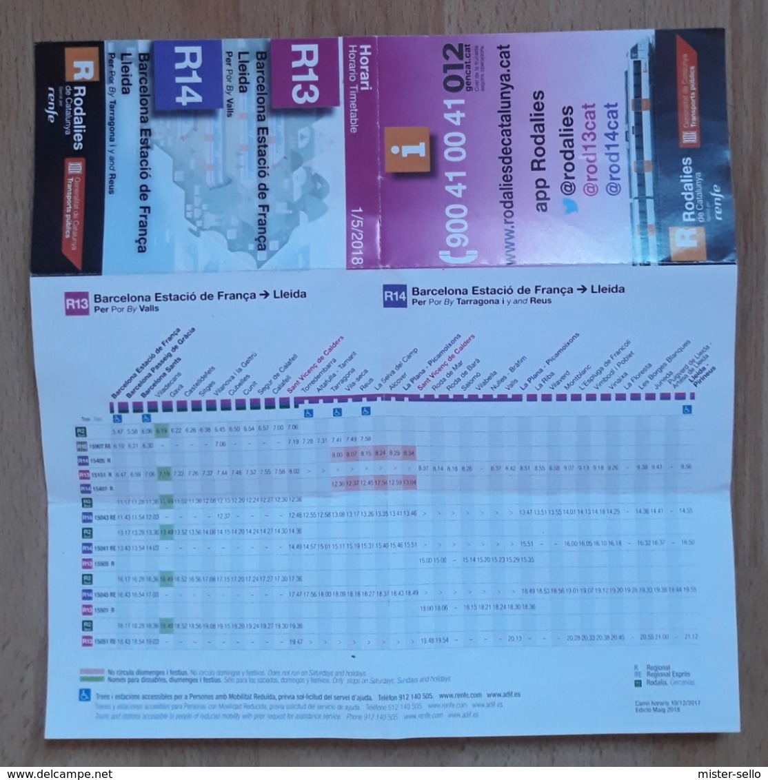 RENDE. ESTACIONES - HORARIO BARCELONA ESTACIÓN DE FRANCIA - LLEIDA. - Europa