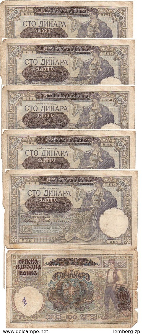 Serbia - 5 Pcs X 100 Dinara 1941 P. 32 VF Lemberg-Zp - Serbia