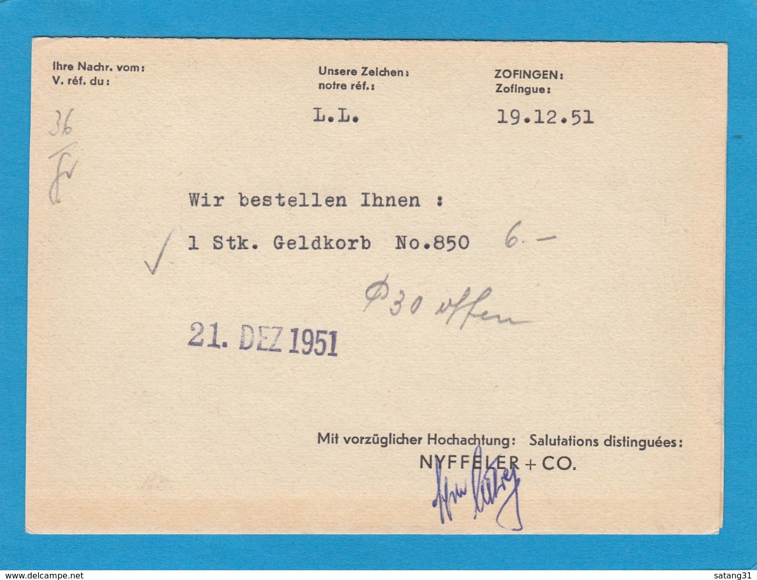 PERFIN/PERFORATION/FIRMENLOCHUNG "EISENHOF,ZOFINGEN". - Briefe U. Dokumente