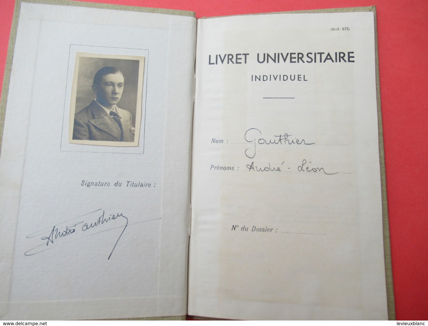 Livret Universitaire Individuel/Faculté Cde Lettres/Université De Paris/Gauthier/Si Pierre Le Moutier/CHAIX/1937  VPN298 - Diplômes & Bulletins Scolaires