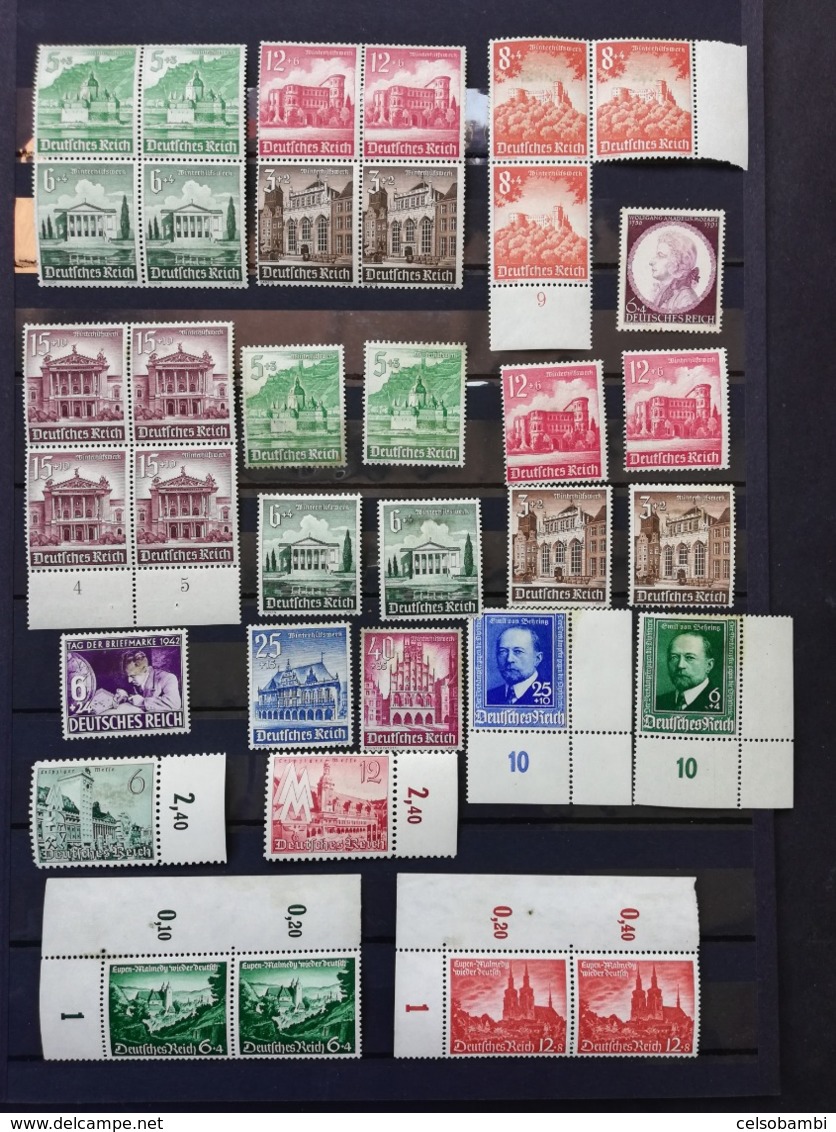 GERMAN EMPIRE 1939-44 9 BLOCKS OF 4 STAMPS + 28 NEW STAMPS MH-MNH - Neufs