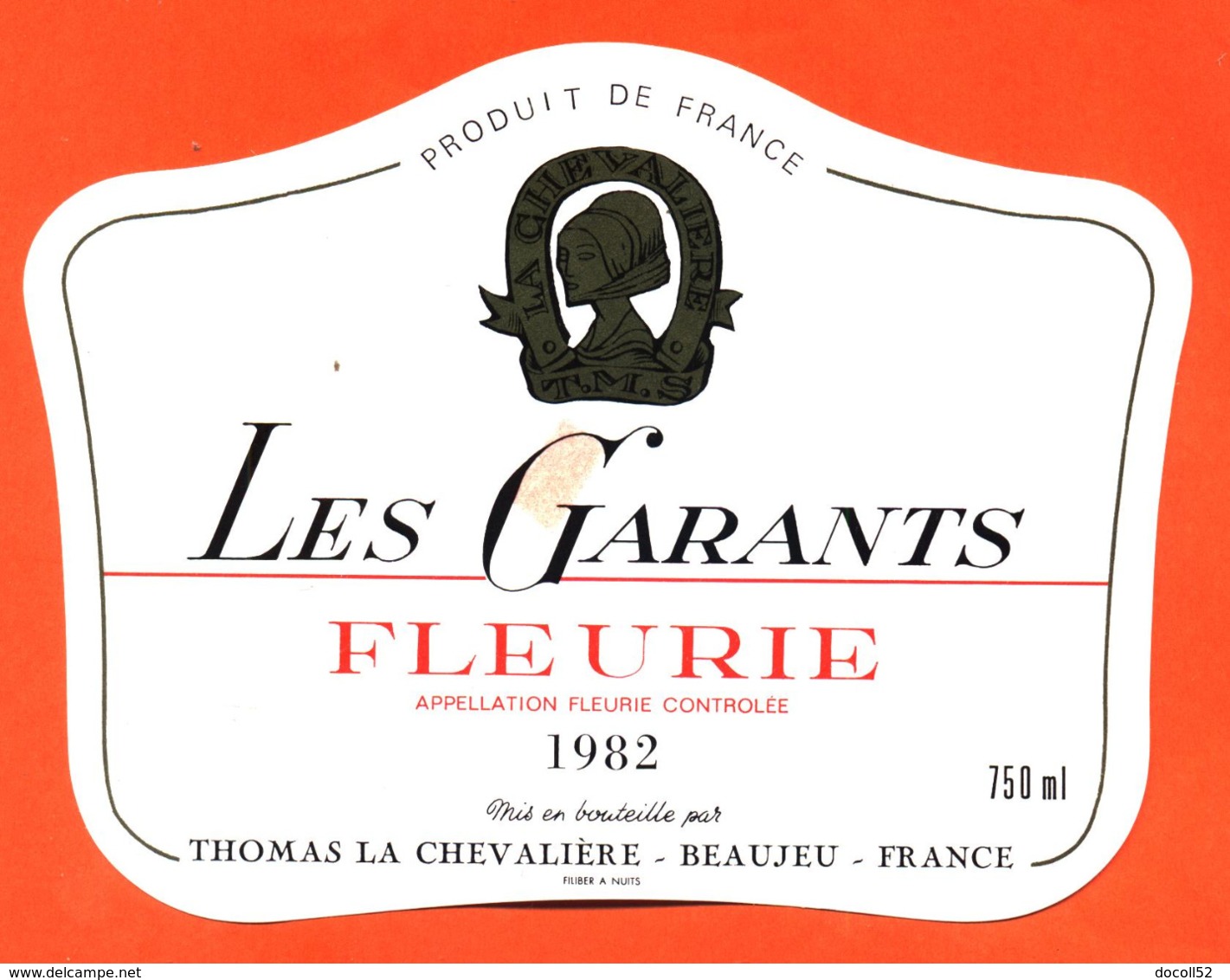 étiquette Vin De Fleurie Les Garants 1982 C Thomas La Chevalière à Beaujeu - 75 Cl - Beaujolais