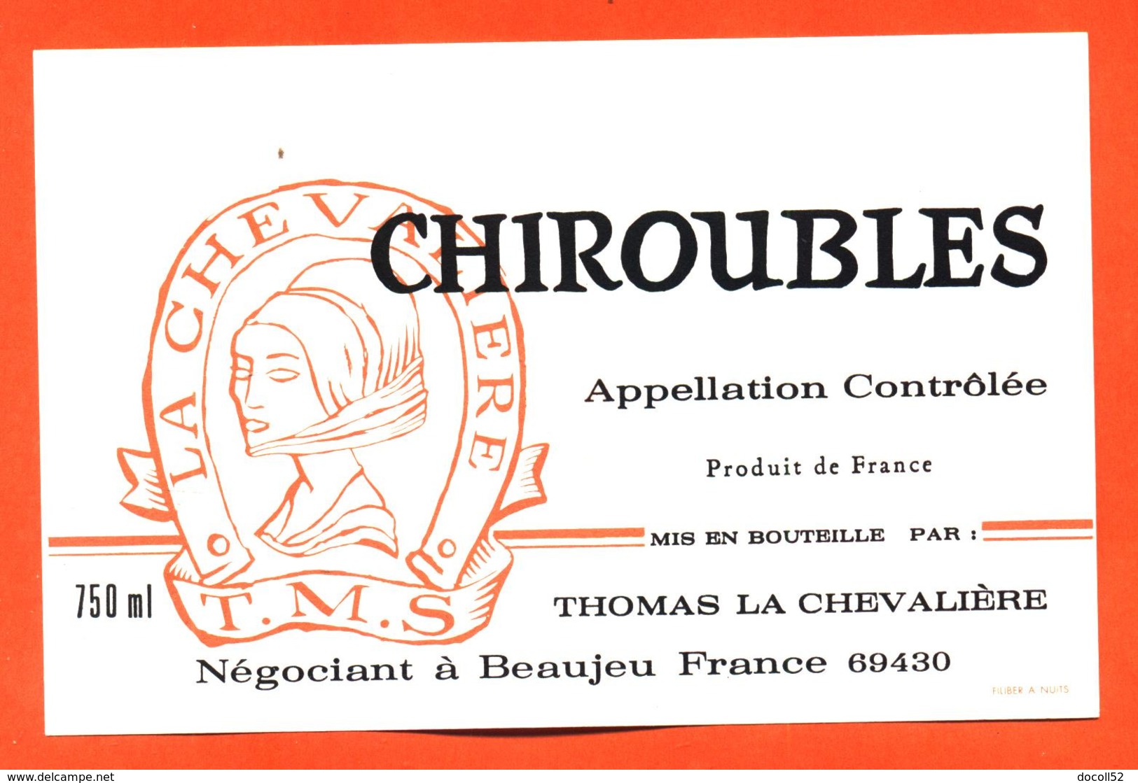 étiquette Vin De Chiroubles Thomas La Chevalière à Beaujeu - 75 Cl - Beaujolais