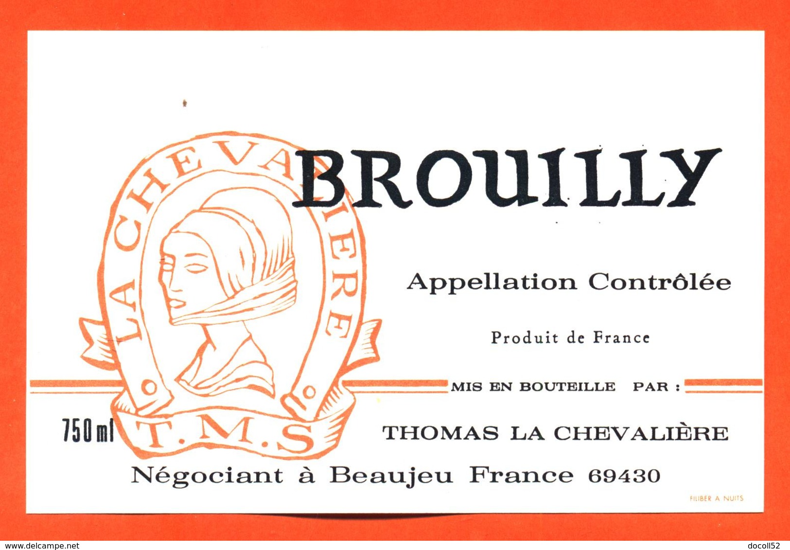 étiquette Vin De Brouilly Thomas La Chevalière à Beaujeu - 75 Cl - Beaujolais