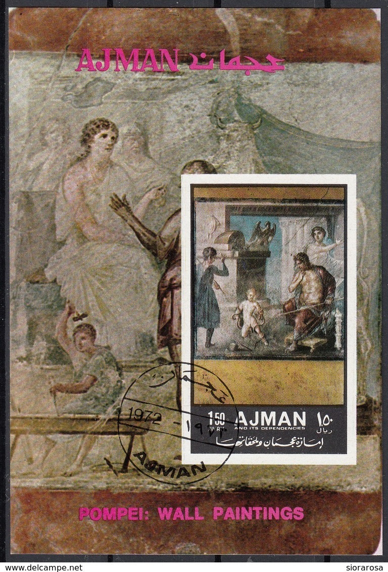 Ajman 1972 Bf. 447B Affreschi Di Pompei - Casa Dei Vettii - Ercole Infante Eracle  Wall Paintings Imperf. CTO - Ajman