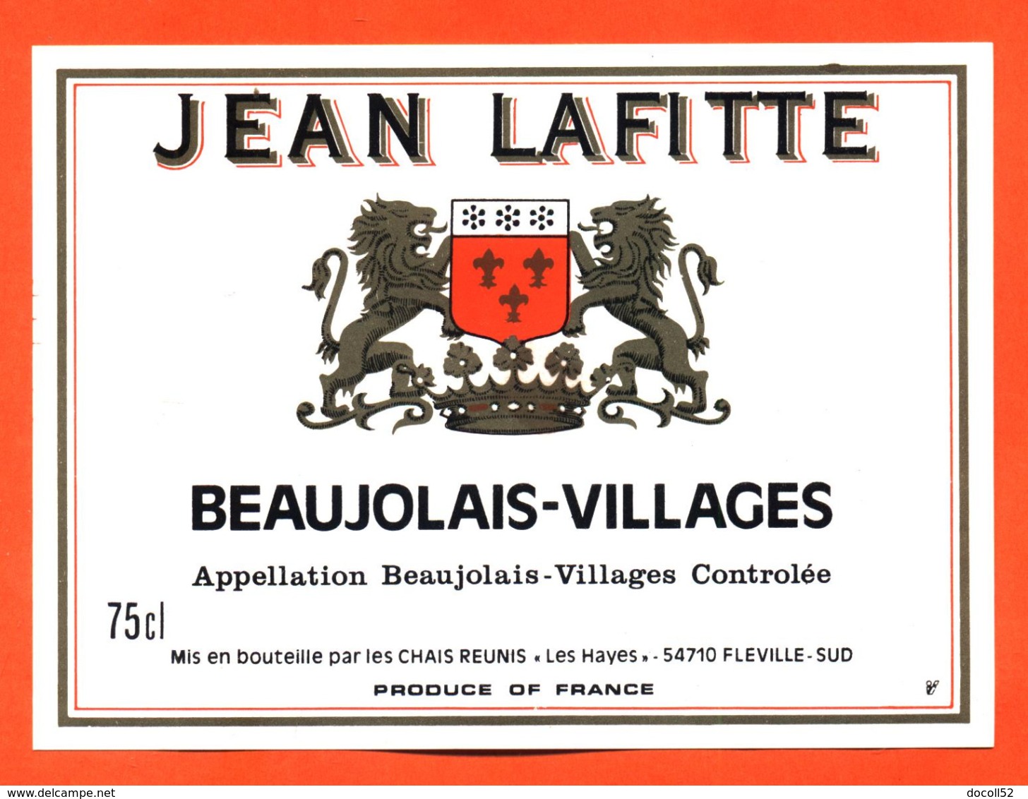 étiquette Glaçée Vin De Beaujolais Villages Jean Lafitte Chais Réunis à Fléville - 75 Cl - Beaujolais