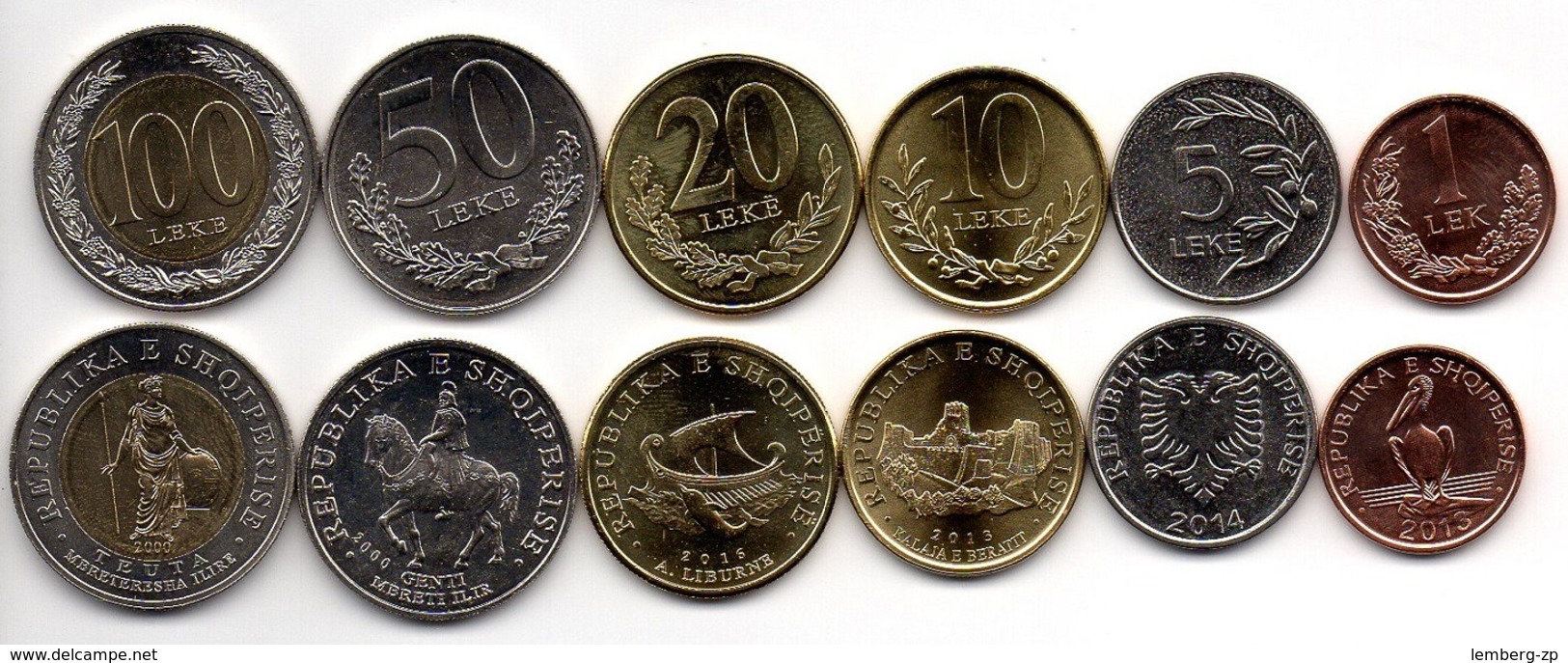 Albania - Set 6 Coins 1 5 10 20 50 100 Leke 2000 - 2016 UNC Lemberg-Zp - Albanië