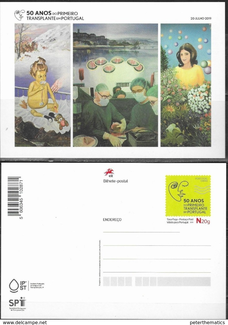 PORTUGAL ,2019, MINT POSTAL STATIONERY, PREPAID POSTCARD, MEDICINE, 50th ANNIVERSARY OF FIRST TRANSPLANT IN PORTUGAL - Other & Unclassified