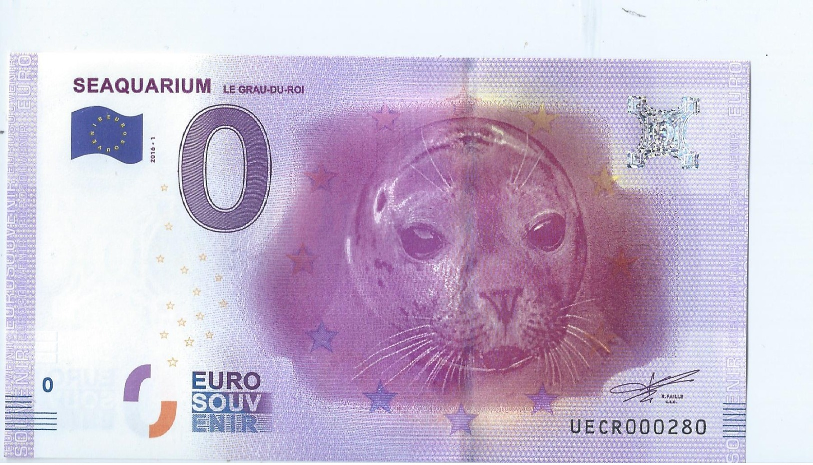 2016 BILLET TOURISTIQUE 0 Euro  Seaquarium   Dpt 30  Port 1.30 - Essais Privés / Non-officiels