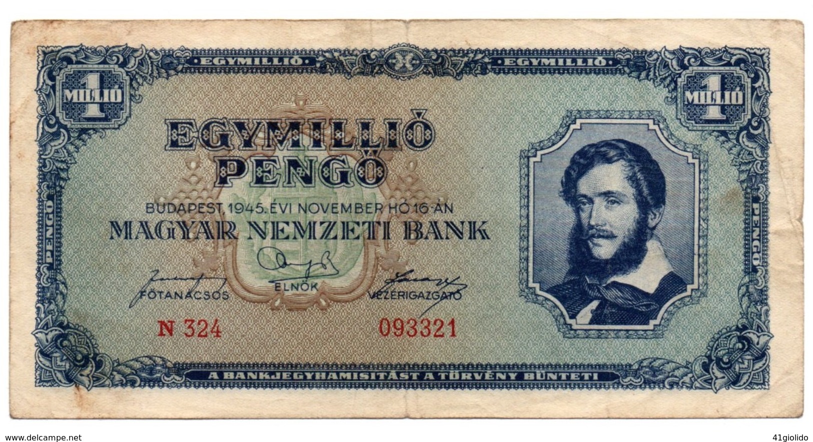 Ungheria Magyar 1 Milion Pengo 1945 - Hungary