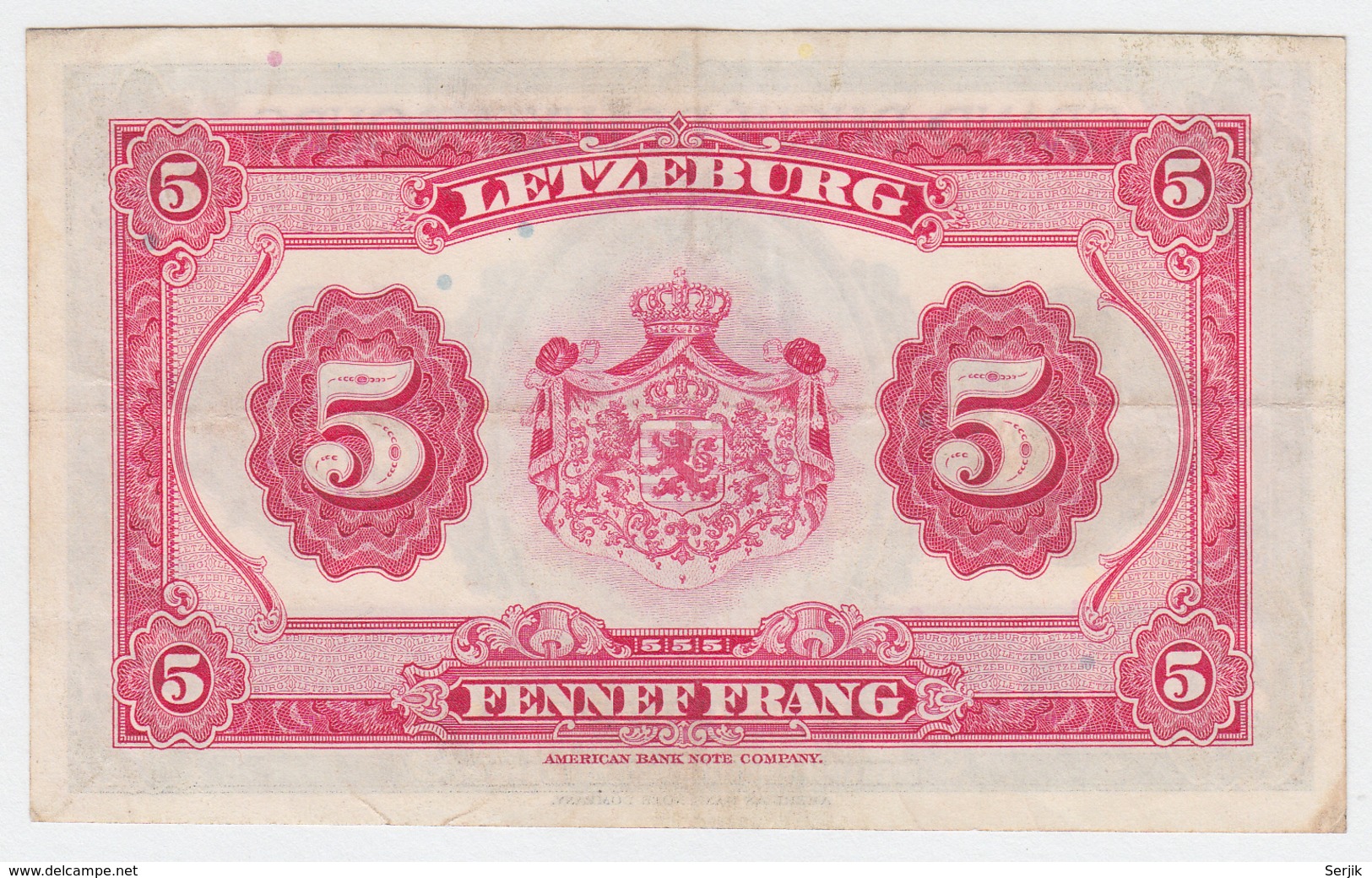 LUXEMBOURG 5 FRANCS 1944 VF Pick 43b 43 B - Luxemburg