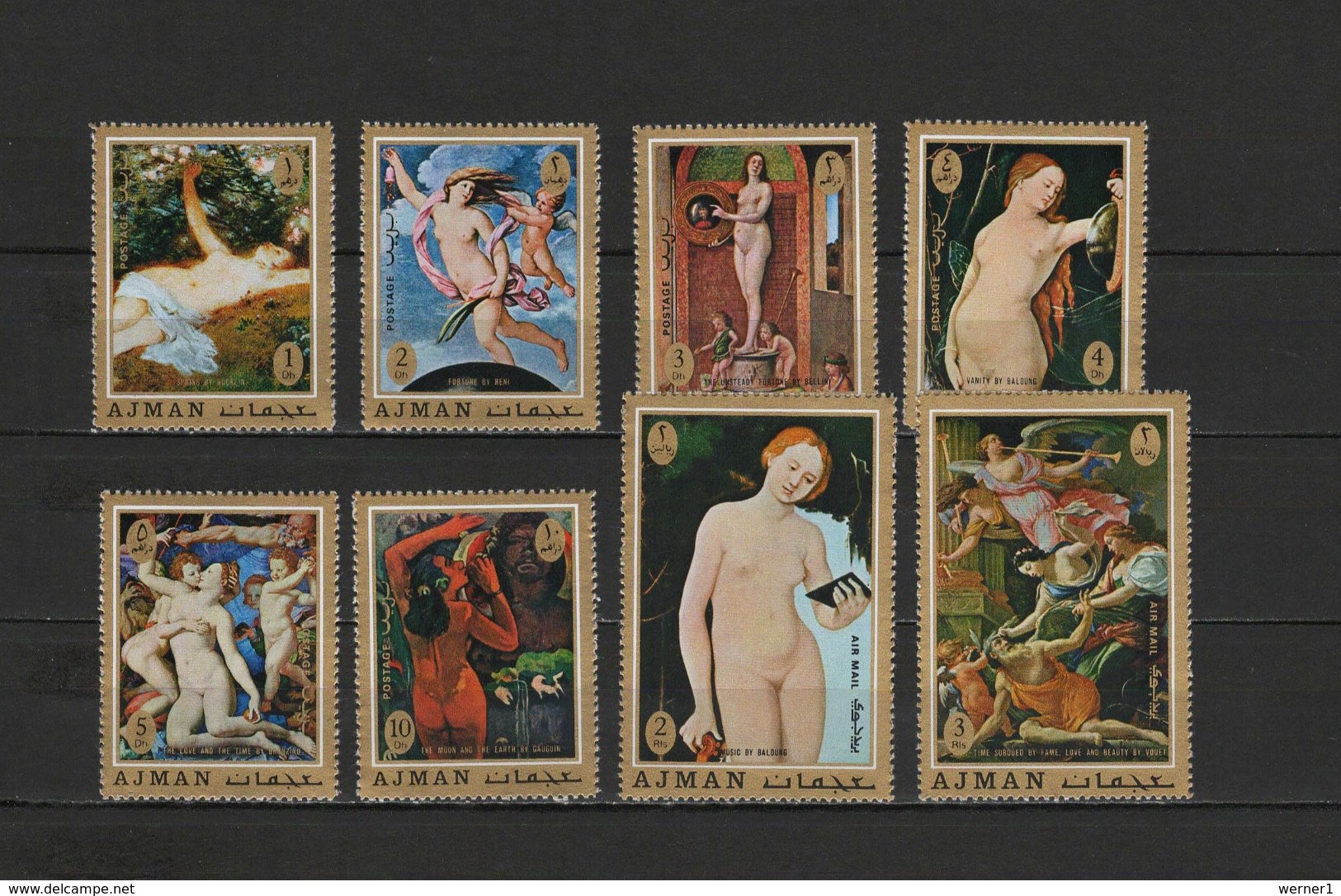 Ajman 1971 Nude Paintings Paul Gauguin, Bellini Etc. Set Of 8 MNH - Aktmalerei