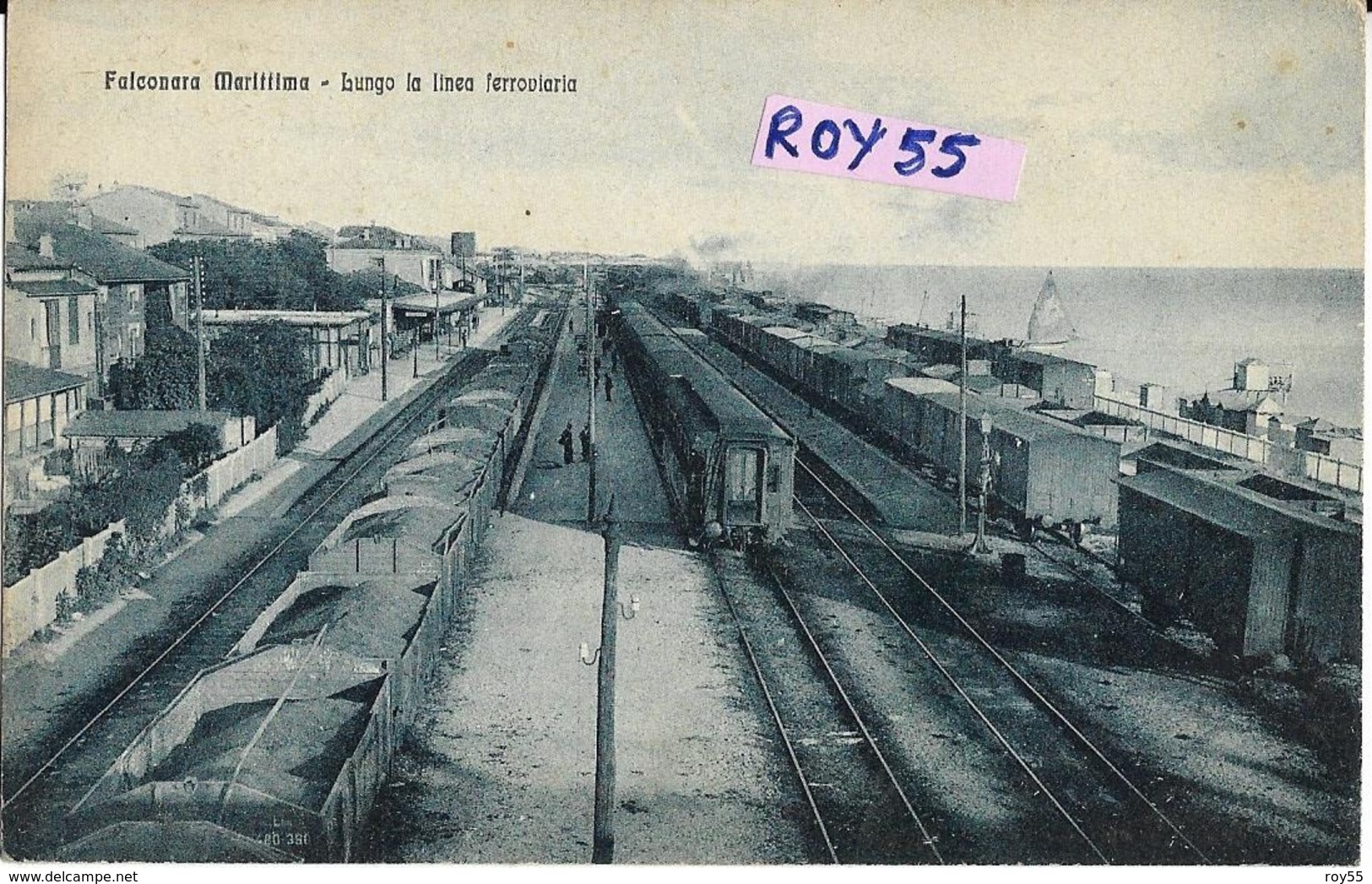 Marche-ancona-falconara Marittima Stazione Ferroviaria Veduta Treni  Lungo La Linea Ferroviaria Primi 900 (picc/v.retro) - Altri & Non Classificati