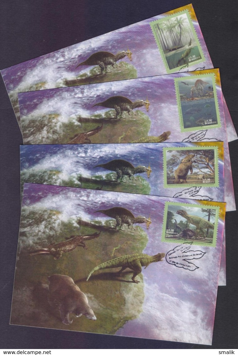 BRAZIL 2014 - Prehistoric Animals, MAXIMUM CARD Complete Set Of 4 Cards - Maximumkaarten