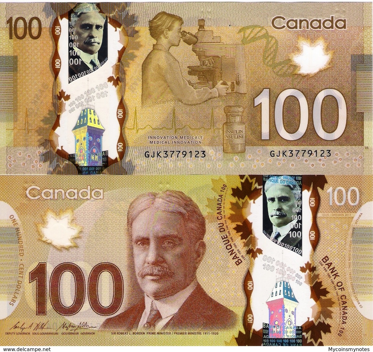 CANADA 100 DOLLAR 2011 "2016", P110, Sir Robert Borden, Polymer, UNC - Canada