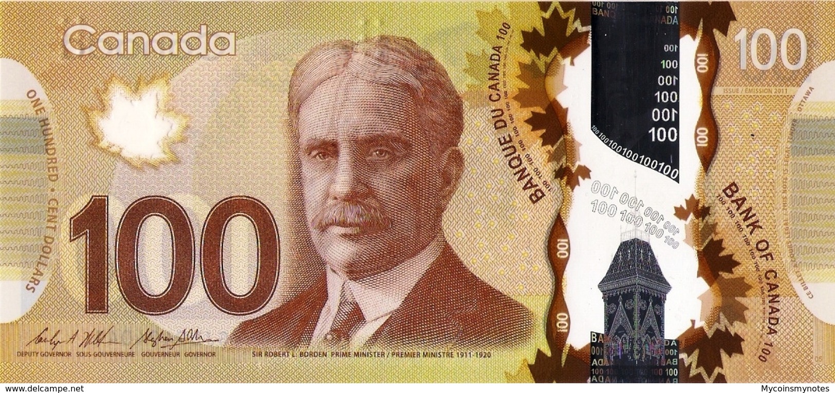 CANADA 100 DOLLAR 2011 "2016", P110, Sir Robert Borden, Polymer, UNC - Canada