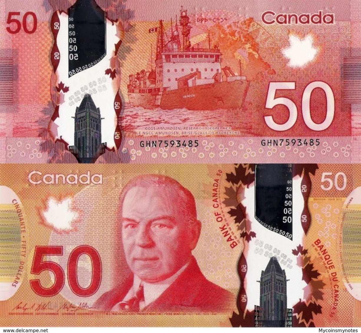 CANADA 50 DOLLAR 2012 "2015" P109a, W.L. Mackenzie King, Polymer, UNC - Canada