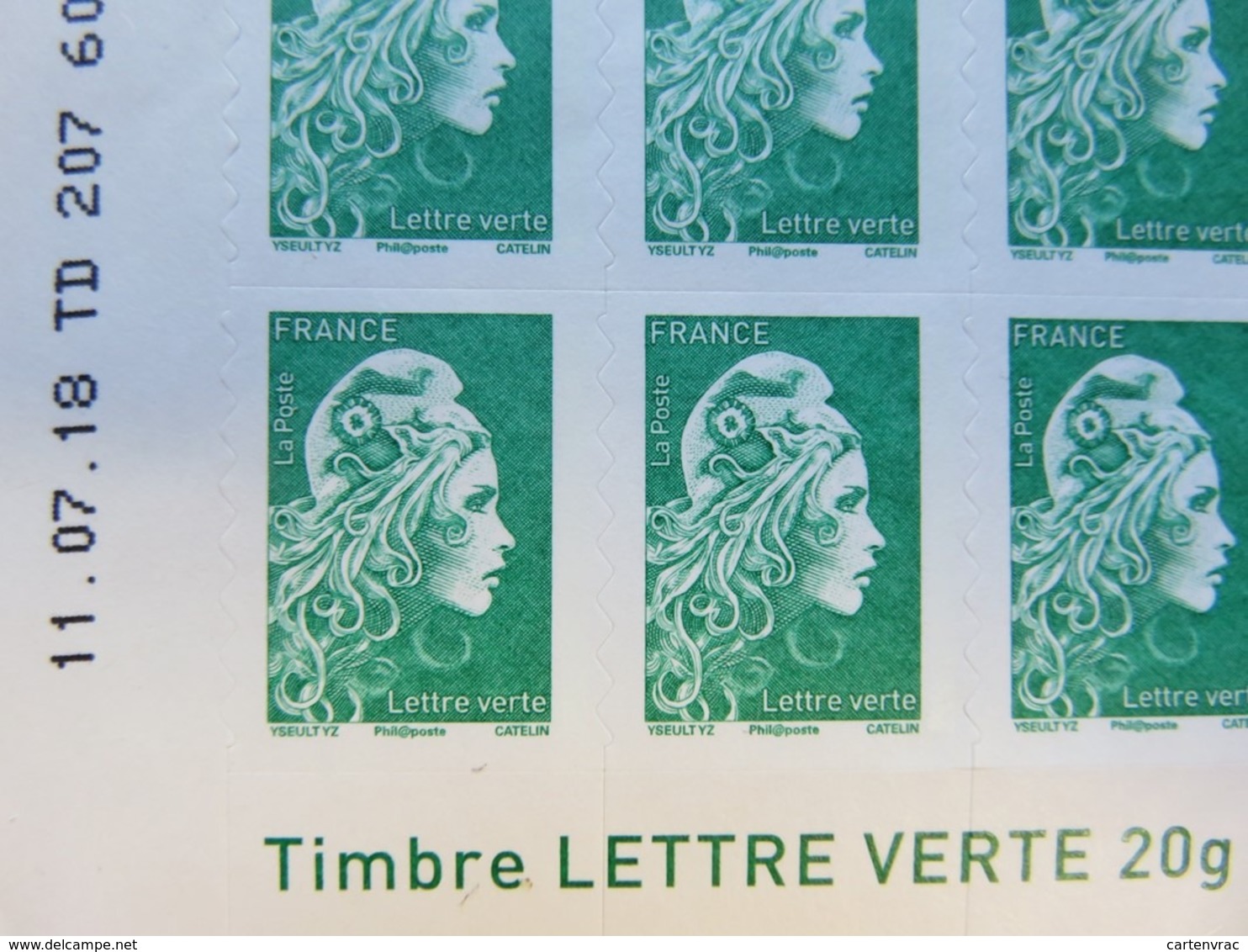 Timbre France YT 1598 AA - Coin Daté - Marianne D'Yseult Digan - L'engagée - Autocollant - Lettre Verte - Neuf - 2018 - 2010-2019