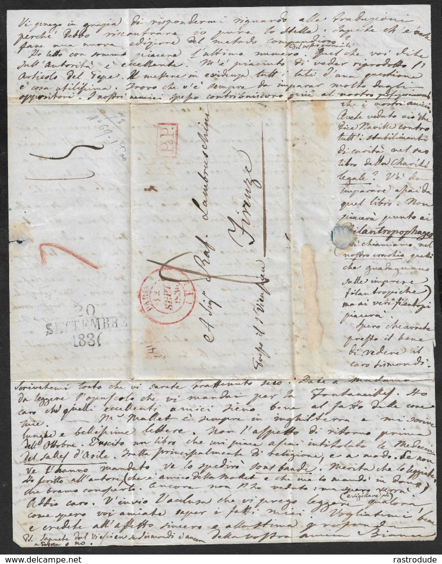 1836 LAC - PARIS A FIRENZE (ITALIE) P.P-c.a.d Type 14, ROUGE - 1801-1848: Précurseurs XIX