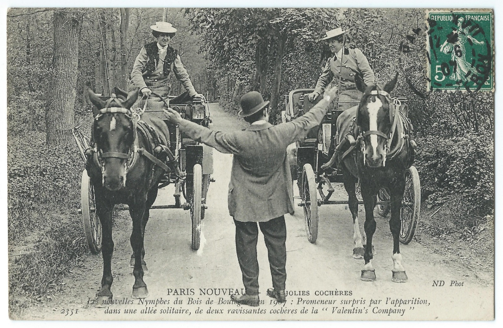 Paris Nouveau Nos Jolies Cochères Attelages Bois De Boulogne Petit Métier - Straßenhandel Und Kleingewerbe