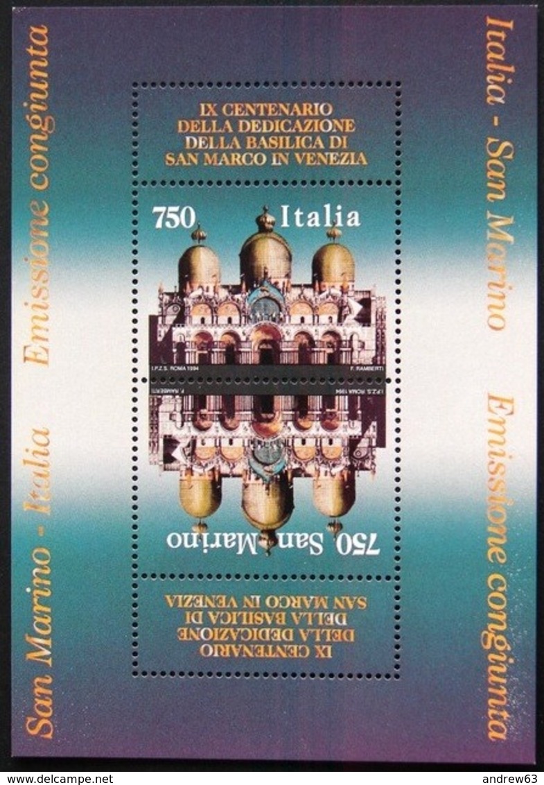 Emissione Congiunta - San Marino BF 50 - Italia BF 17 - 1994 - Foglietto Dedicazione Della Basilica San Marco - MNH - Emissioni Congiunte