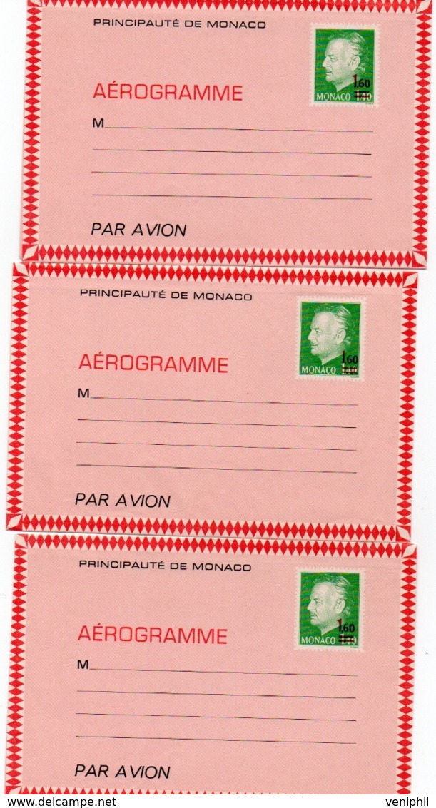 MONACO - LOT DE 3 AEROGRAMMES N° 502 - ANNEE 1976 - Postal Stationery