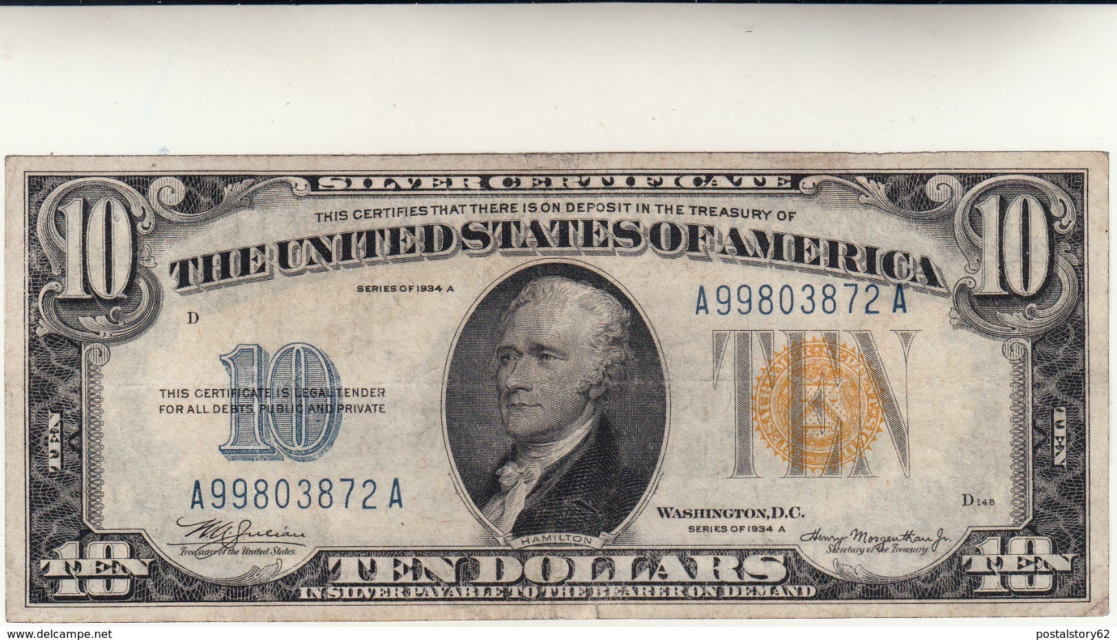 Banconota Da 10 Dollari USA 1935 A - Giallo Africa - Silver Certificates – Títulos Plata (1928-1957)