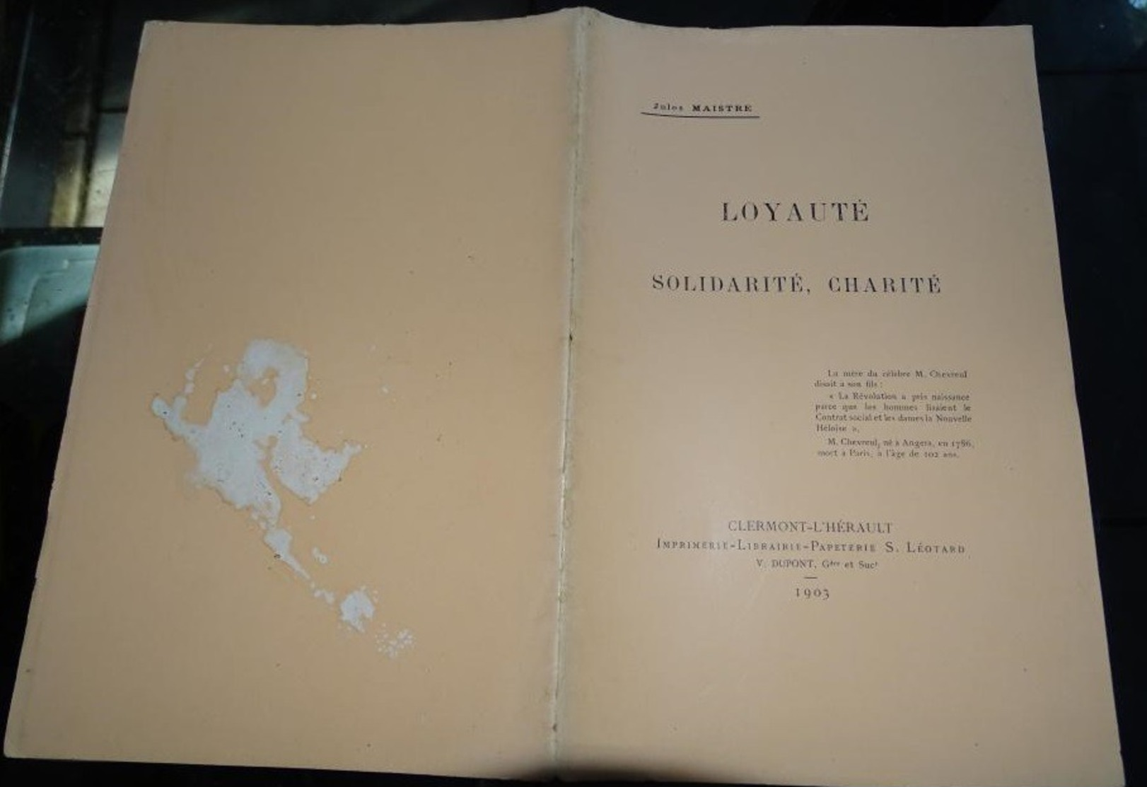 Loyauté Solidarité Charité 1903  Jules Maistre Clermont L'hérault - Colecciones