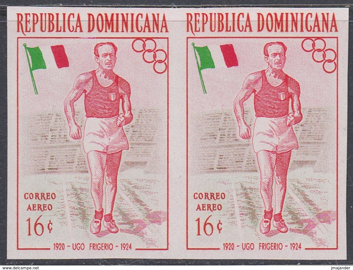 Dominican Republic 1957 - Olympic Games In Melbourne: Frigerio, Race Walking, Athletics - Imperforate Pair Mi 566 ** MNH - Sommer 1956: Melbourne