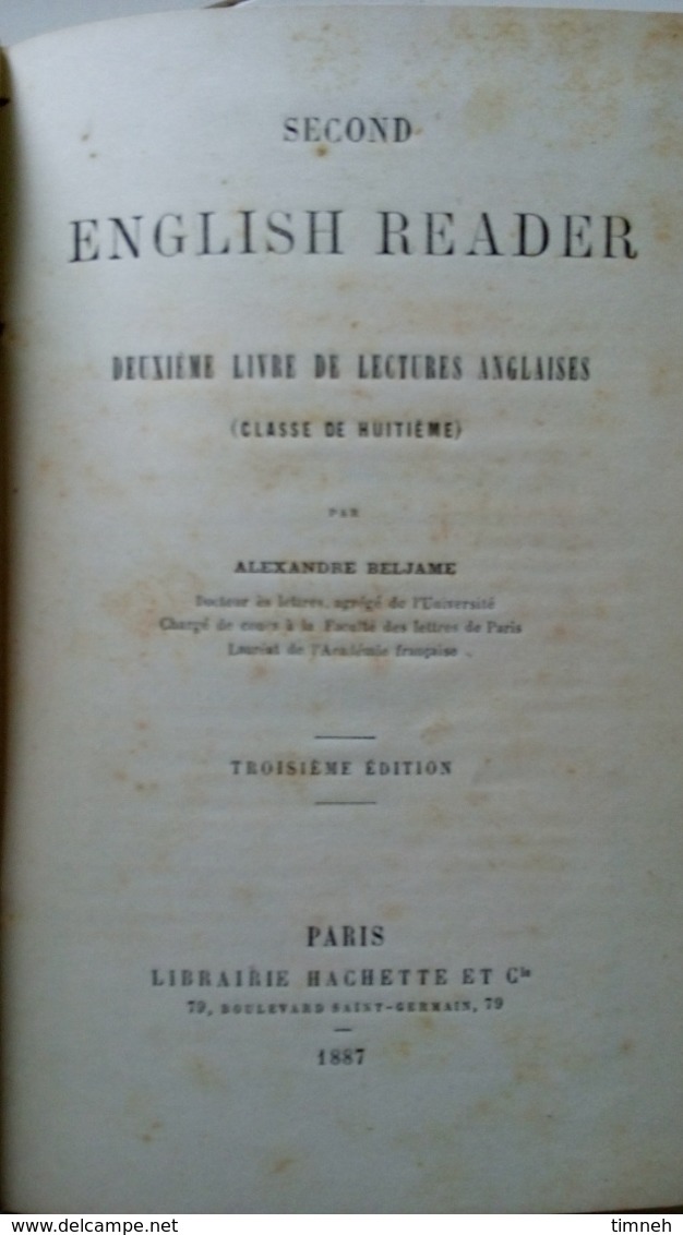 ALEXANDRE BELJAME - SECOND ENGLISH READER - Deuxième Livre De Lectures Anglaises CLASSE 8e - 1887 Librairie HACHETTE - - Inglés/Gramática