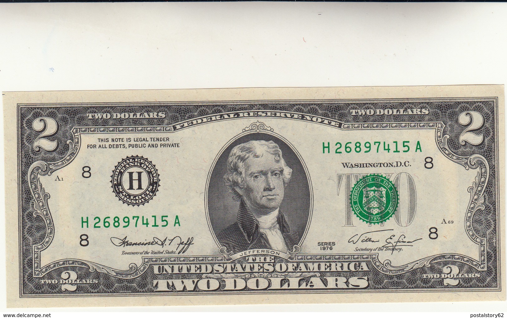 Banconota Da 2 Dollari USA 1976  Serie H Missouri - Jefferson - - Missouri