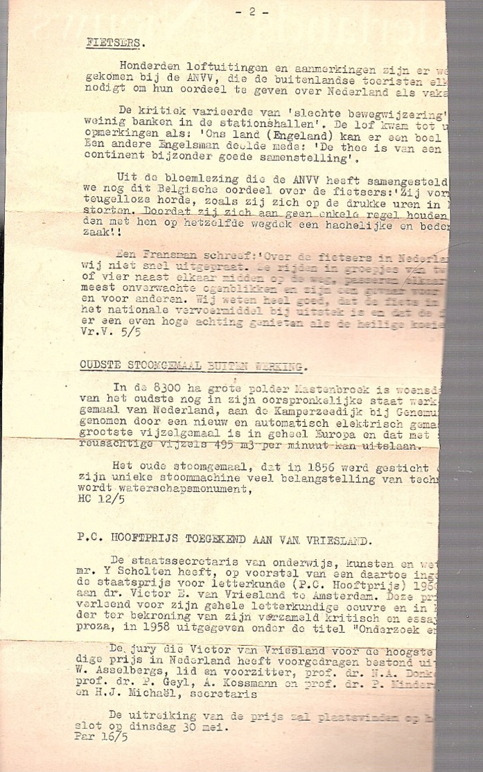 1961 Newsletter For Dutch In Singapore, Malaysia Borneo (partly Cut) ANVV, Emigration P.C. Hoofdprijs (FK-70) - Other & Unclassified