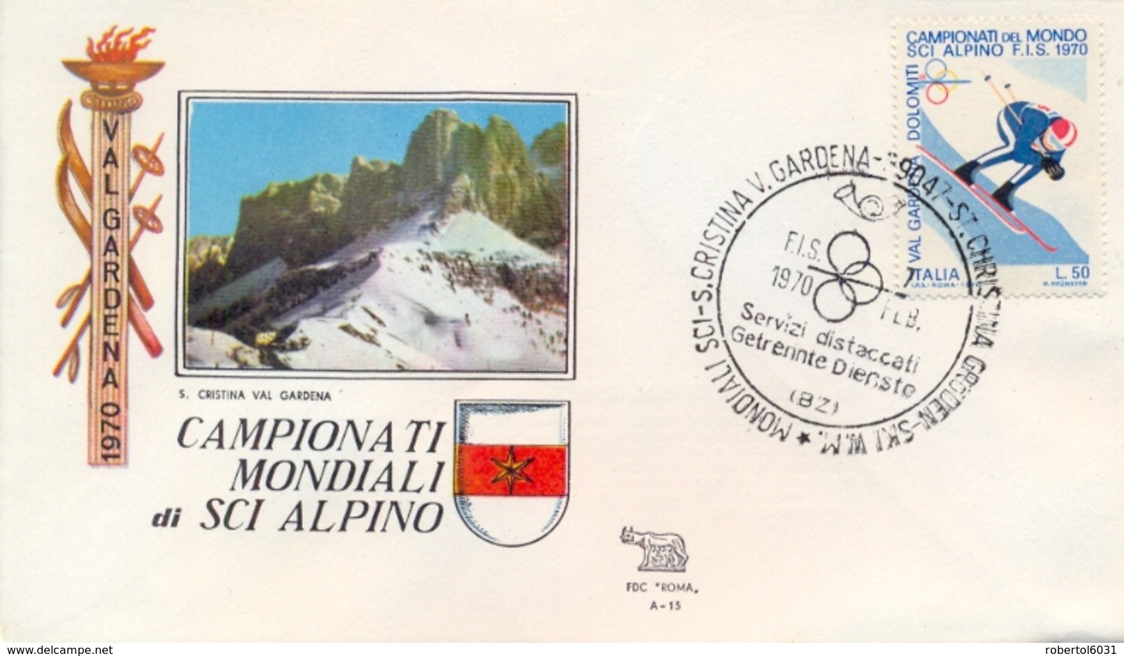 Italia 1970 Busta Con Annullo Speciale Campionati Mondiali Di Sci Alpino S. Cristina Val Gardena 7 Febbraio - Ski
