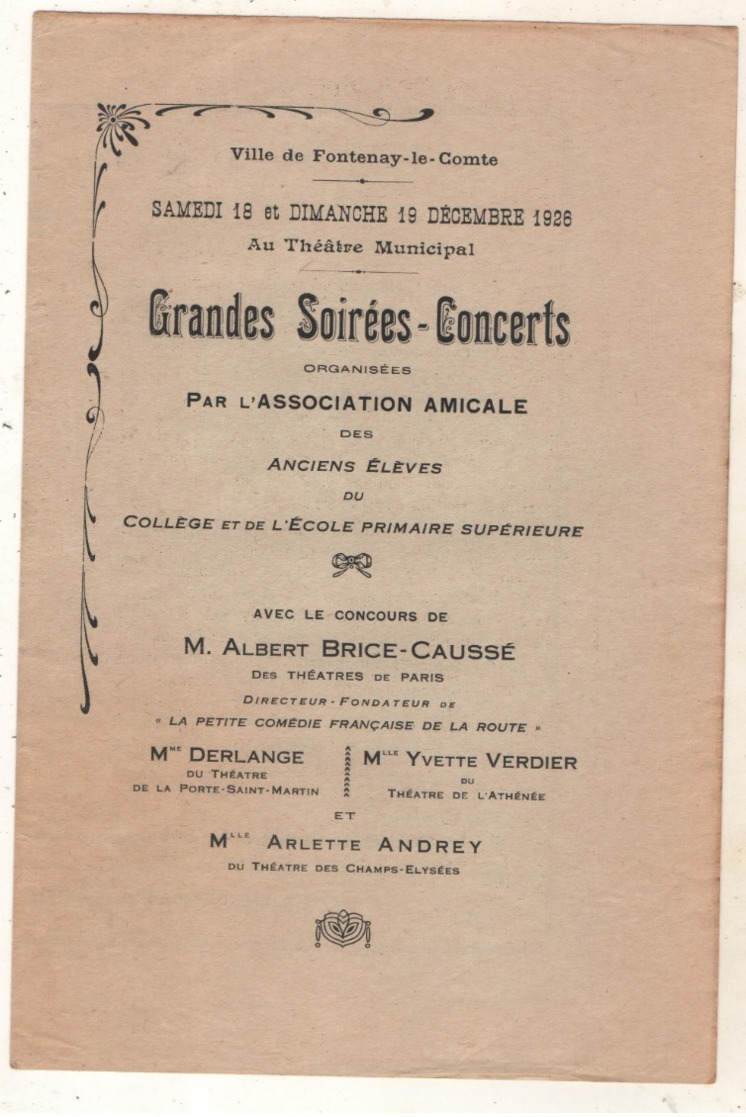 Association Amicale  Des Anciens Elèves Du Collège Et De L Ecole Primaire Supérieure De Fontenay Le Comte - Programmes